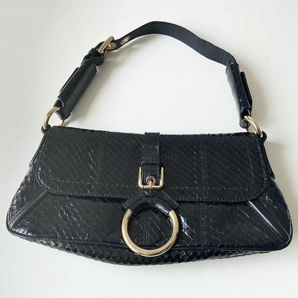 Dolce & Gabbana Black Python & Eel Leather Flap Shoulder Bag with Gold Hardware - Picture 1 of 15